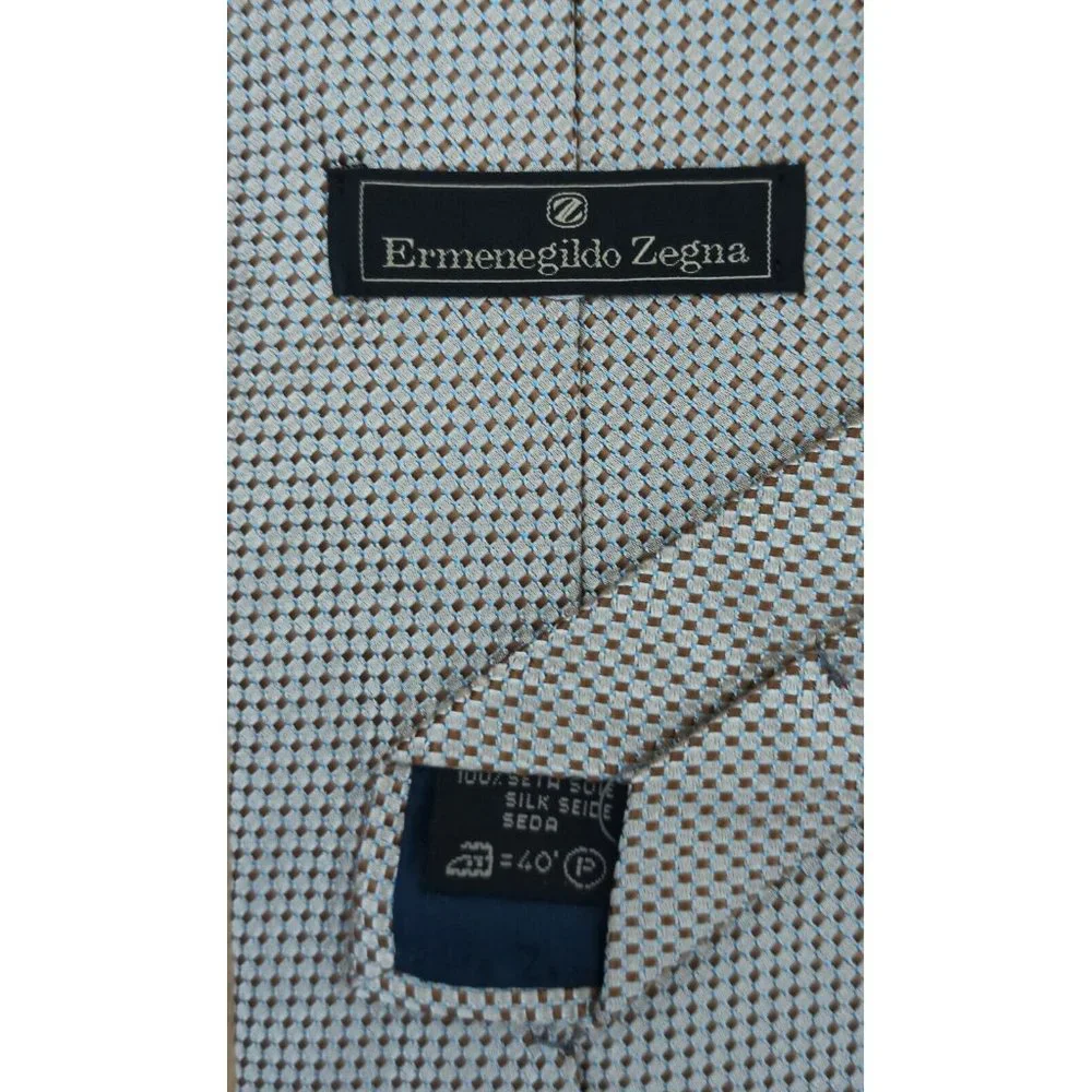 ERMENEGILDO ZEGNA Beige Geometric Silk Tie ITALY 58"/ 3.5" EC - Picture 2 of 4